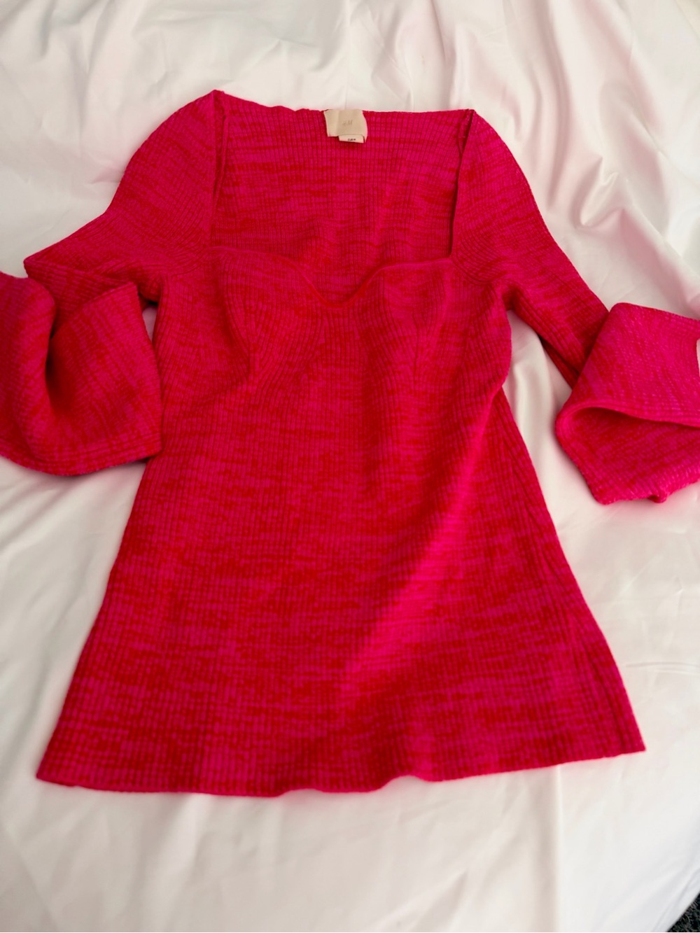 H&M Bright Fuchsia Ribbed Square-Neck Top